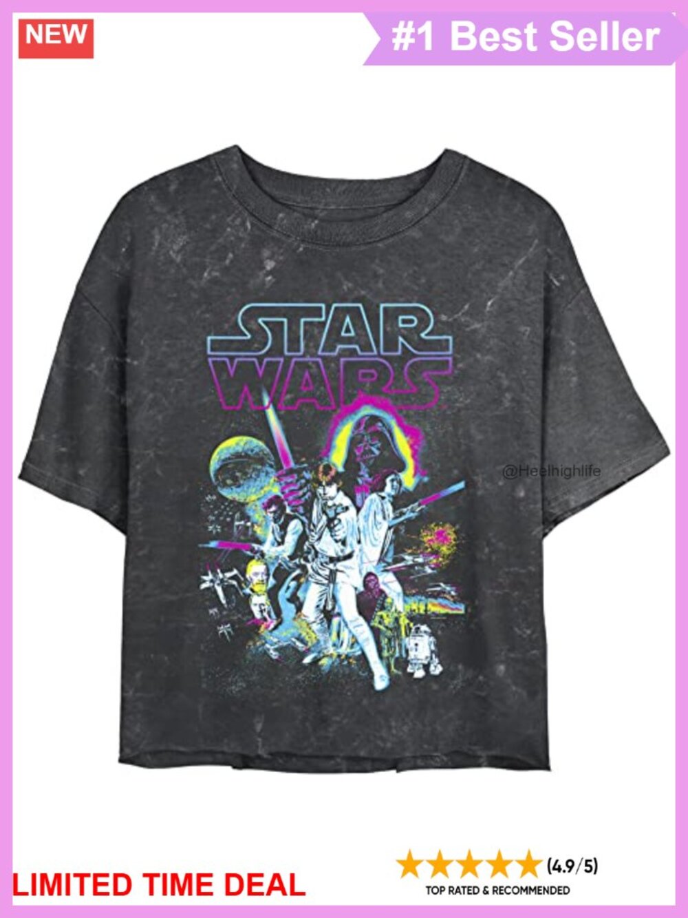 Star Wars Neon Hope Mineral Wash Crop Tee Short Sleeve Relaxed Fit Round Neck